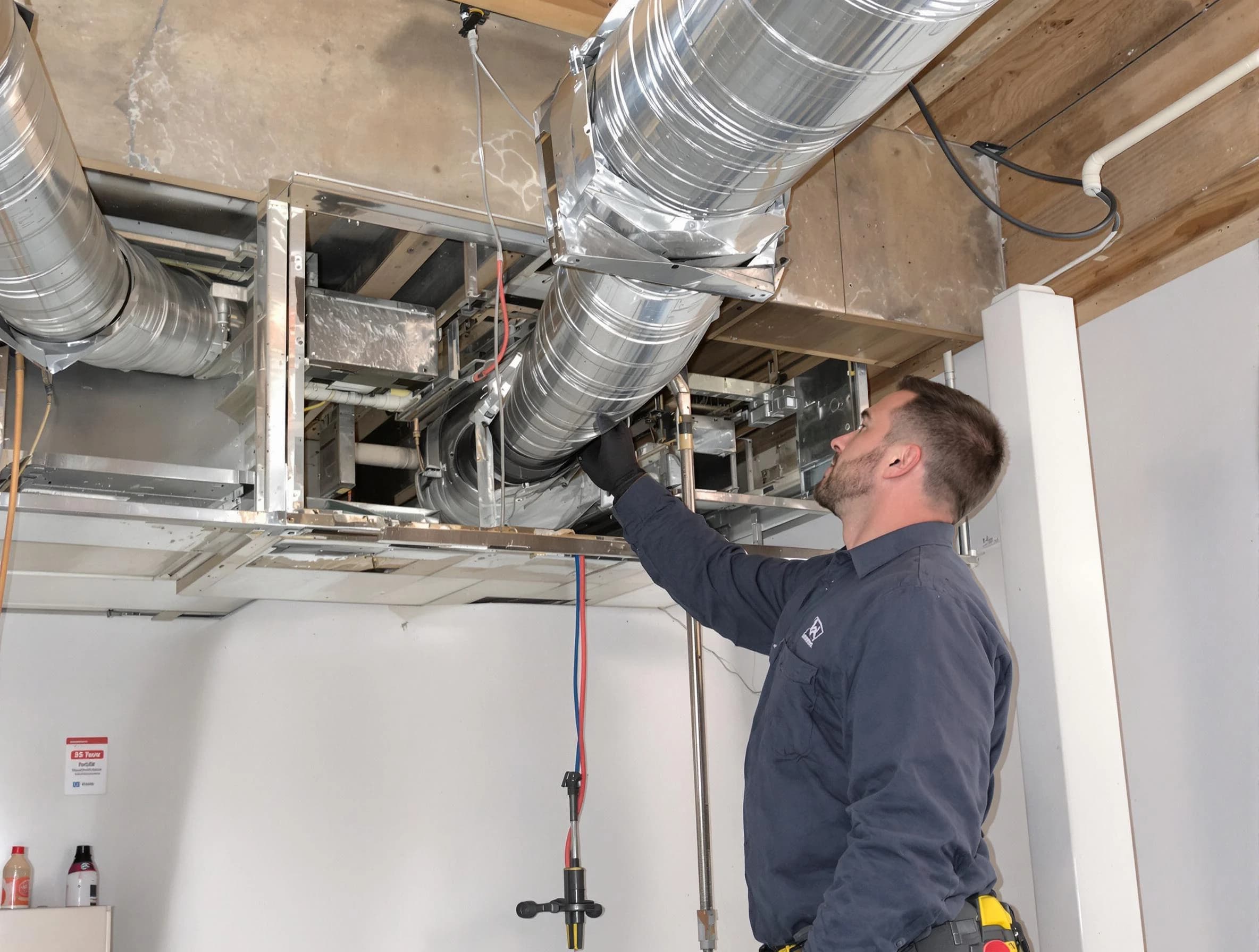 Corona Air Duct Cleaning technician performing professional air duct repair using specialized tools in Corona